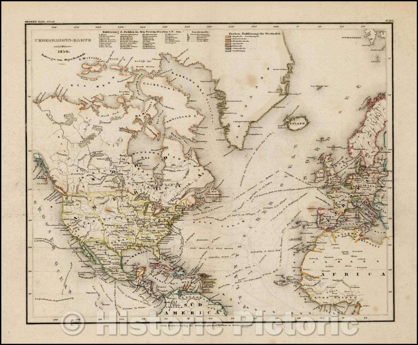 Historic Map - Ueberfahrts-Karte 1850/About Fahrts Card 1850, 1850, Joseph Meyer - Vintage Wall Art