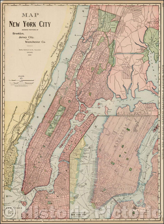 Historic Map - Map of New York City, Brooklyn, Jersey City, and Westchester Co, 1899, Rand McNally & Company v2