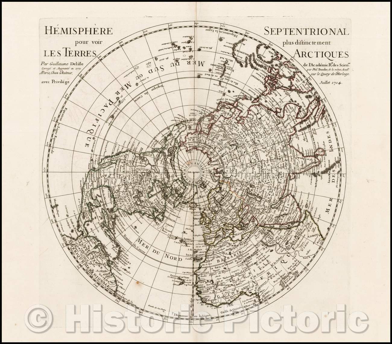 Historic Map - Hemisphere Septentrional pour voir plus distinctement Les Terres Arctiques, 1770, Philippe Buache - Vintage Wall Art