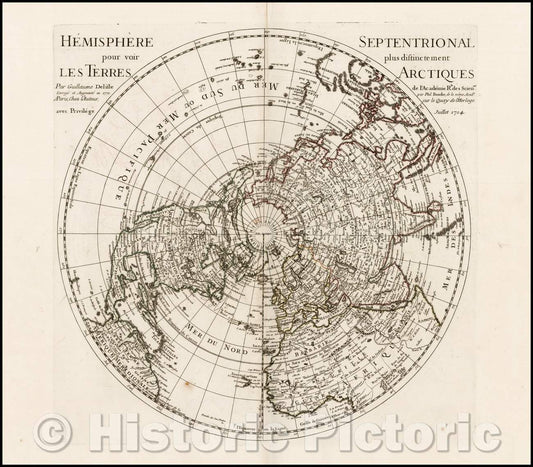 Historic Map - Hemisphere Septentrional pour voir plus distinctement Les Terres Arctiques, 1770, Philippe Buache - Vintage Wall Art