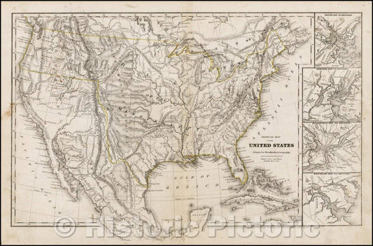 Historic Map - Physical Map of the United States Adapted To Woodbridge's Geography, 1843, W.C. Woodbridge - Vintage Wall Art