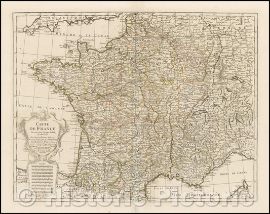 Historic Map - Carte De France Dressee pour l'instruction, Par Guil Delisle, 1745, Philippe Buache - Vintage Wall Art