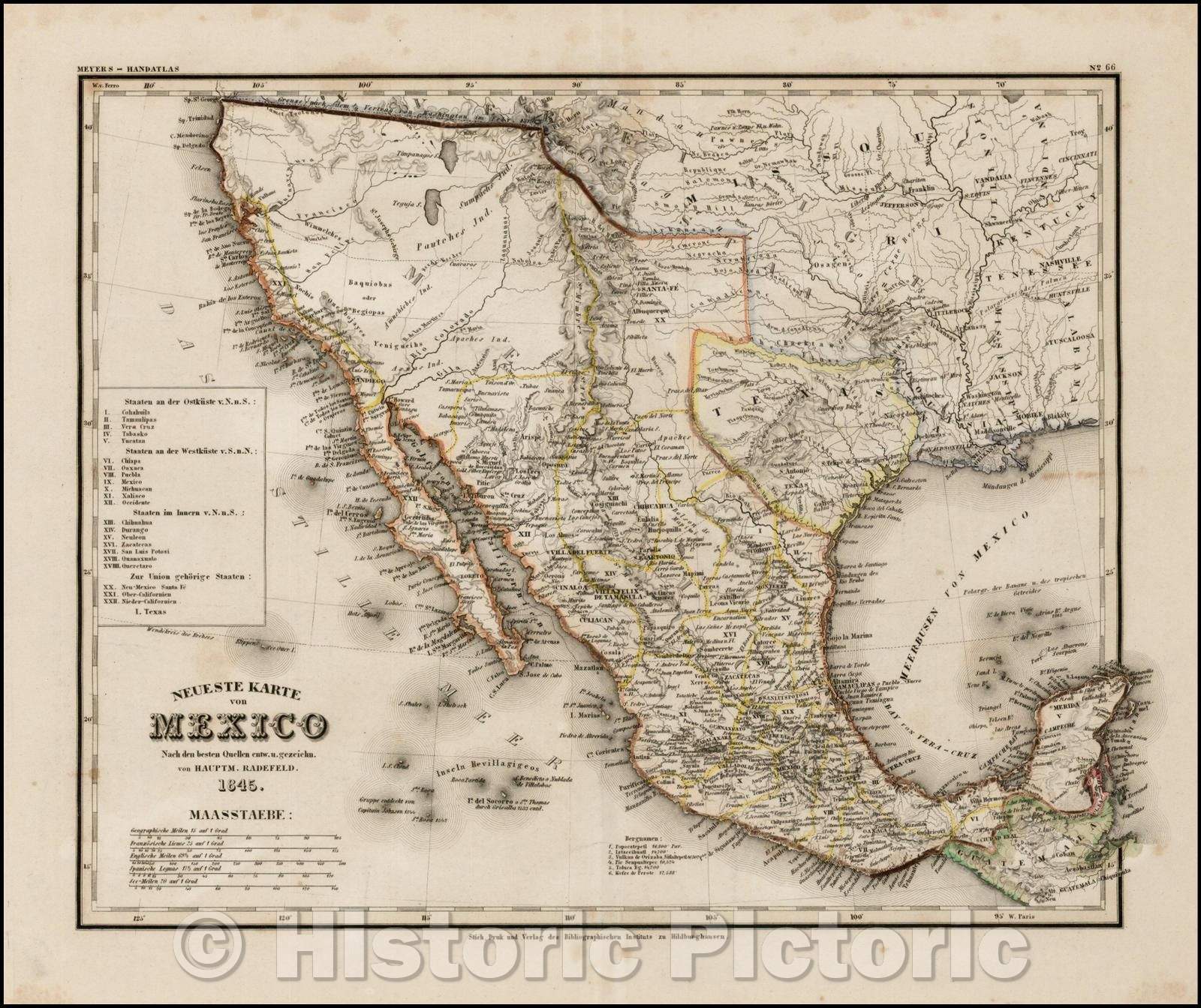 Historic Map - Neueste Karte von Mexico, 1845, Joseph Meyer - Vintage Wall Art