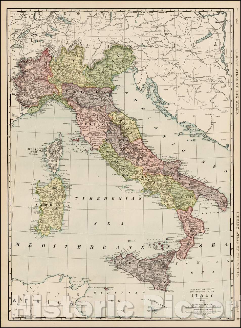 Historic Map - The Rand-McNally New Library Atlas Map of Italy, 1912, Rand McNally & Company - Vintage Wall Art
