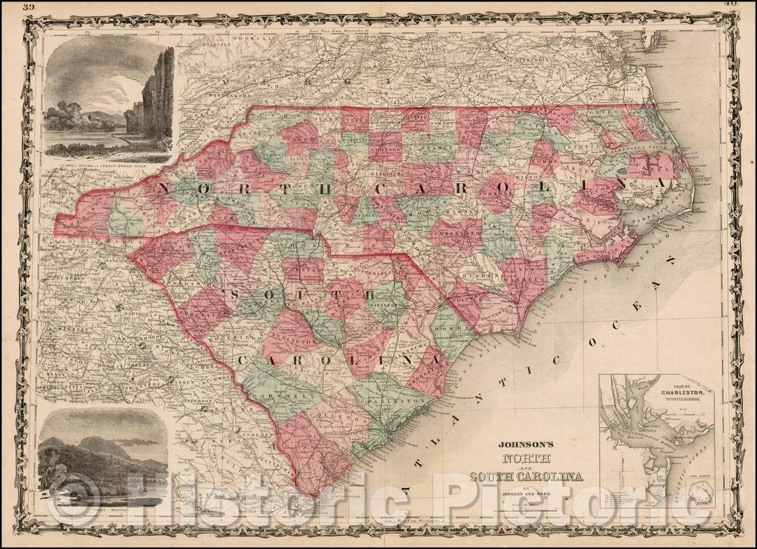 Historic Map - Johnson's North and South Carolina, 1863, Benjamin Ward - Vintage Wall Art