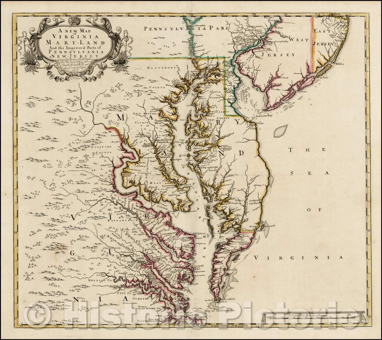Historic Map - Virginia Maryland And The Improved Parts of Pennsylvania & New Jersey, 1721, John Senex v4