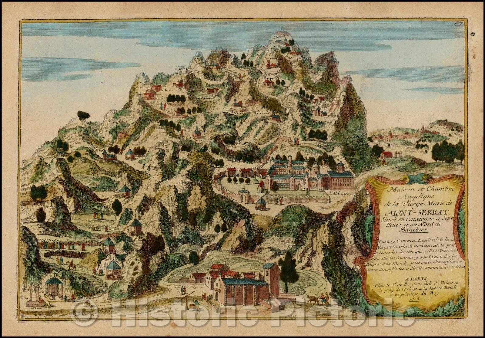 Historic Map - Maison et Chambre Angelique de la Vierge Marie de Mont-serrat Situee en Catalogne a Sept lieues et au Nord de Barcelone, 1705, Nicolas de Fer v2
