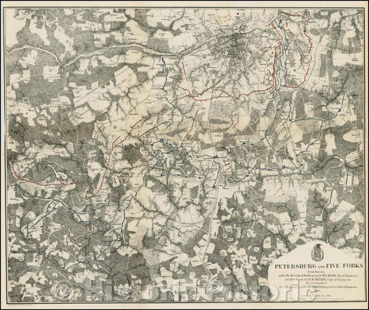 Historic Map - Petersburg and Five Forks From Surveys, 1867, U.S. War Department - Vintage Wall Art