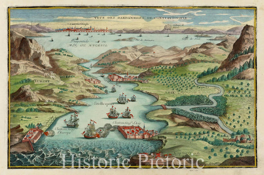 View of the Dardanelles from Constantinople - 1705 Historical Map Print