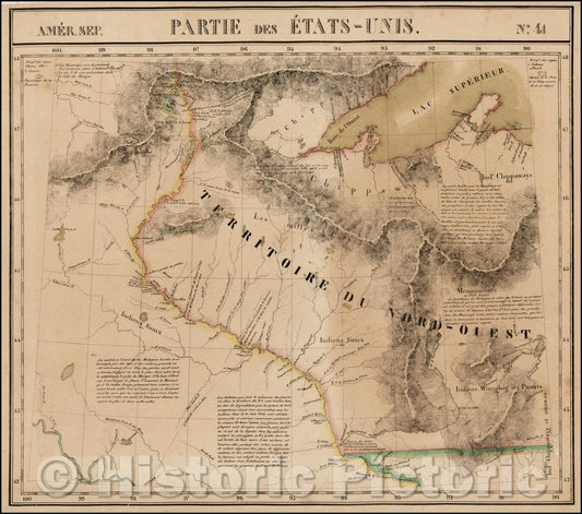 Historic Map - Amer. Sep Partie Des Etats Unis. Wisconsin, Minnesota, Upper Peninsula and Iowa, 1827, Philippe Marie Vandermaelen v1