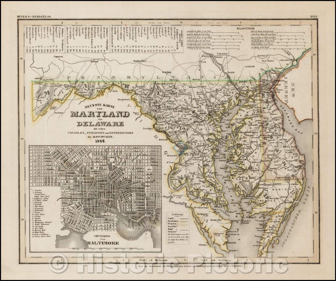 Historic Map - Neueste Karte von Maryland und Delaware, 1846, Joseph Meyer - Vintage Wall Art