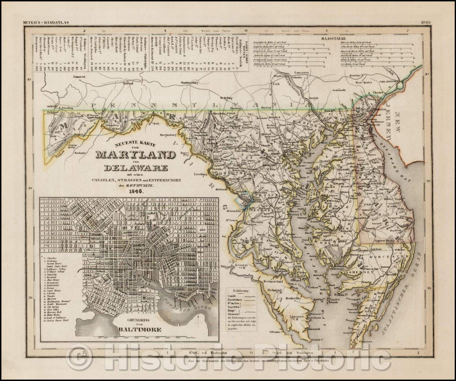 Historic Map - Neueste Karte von Maryland und Delaware, 1846, Joseph Meyer - Vintage Wall Art