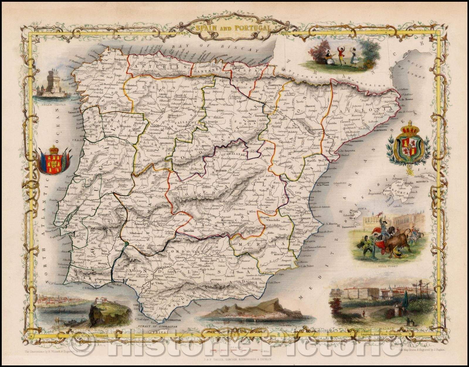 Historic Map - Spain and Portugal, 1851, John Tallis v2