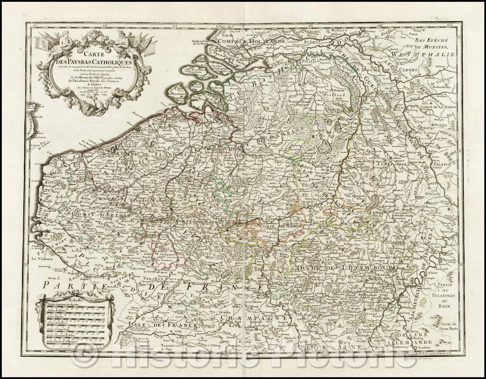 Historic Map - Carte Des Pays Bas Catholiques, 1702, Philippe Buache - Vintage Wall Art