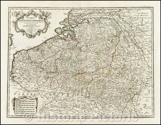 Historic Map - Carte Des Pays Bas Catholiques, 1702, Philippe Buache - Vintage Wall Art