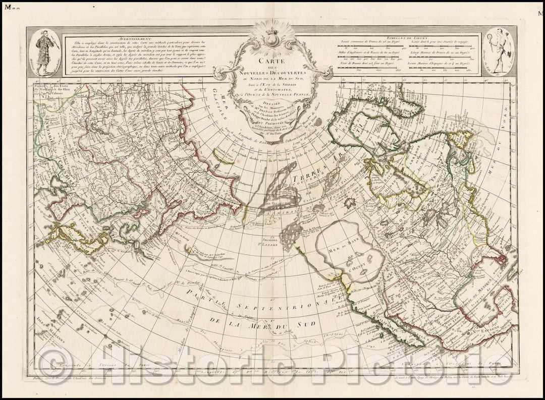 Historic Map - Carte Des Nouvelles Decouvertes Au Nord de la Mer de Sud, Tant a l'Est de la Siberie et du Kamtchatcka, Qu'a l'Ouest de la Nouvelle France, 1752 v1