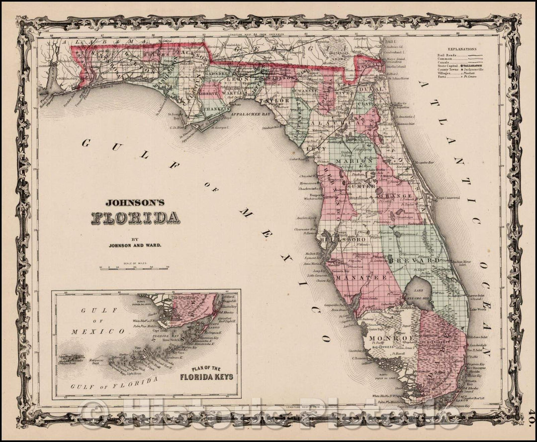 Historic Map - Johnson's Florida, 1862, Benjamin Ward v3