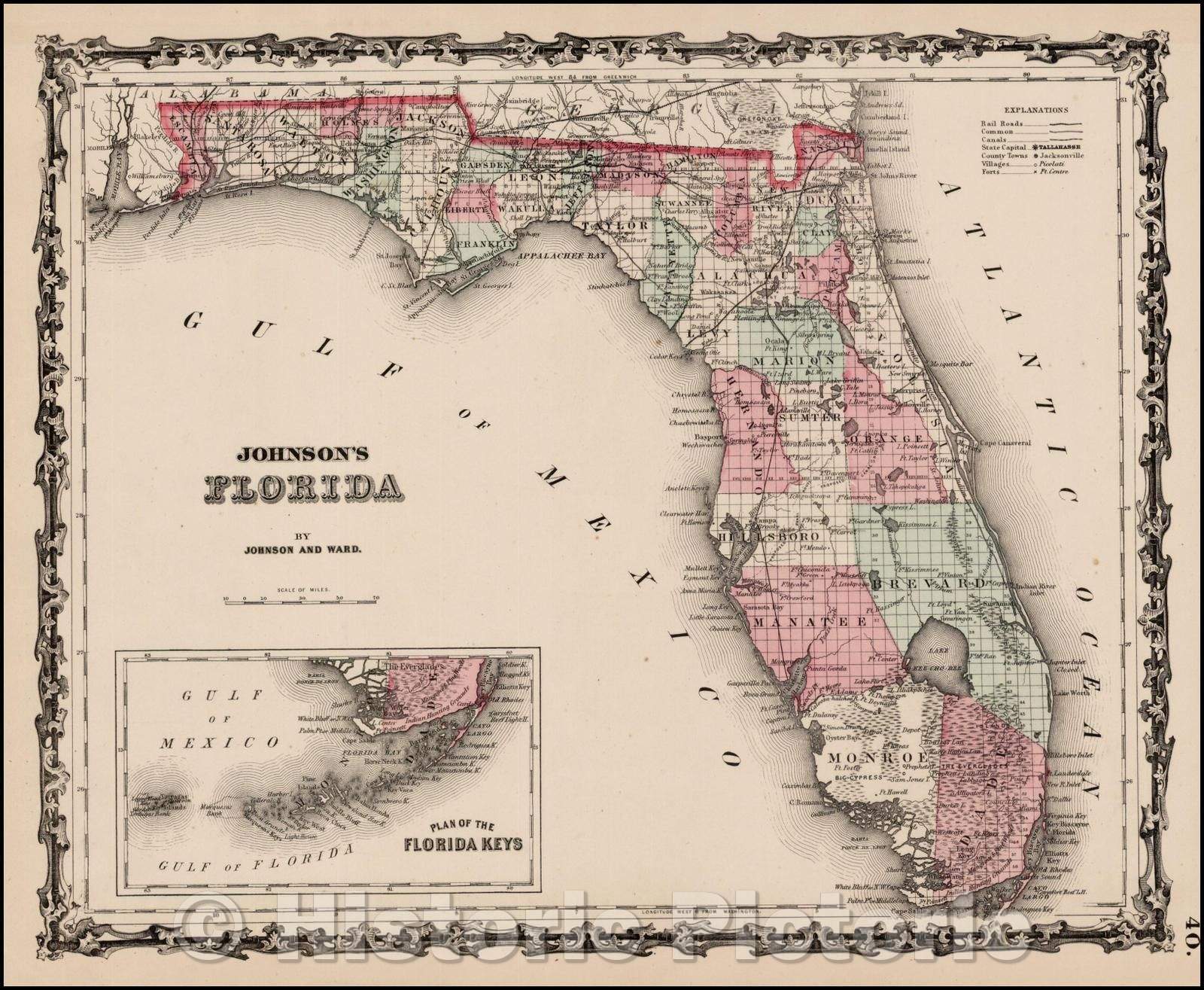 Historic Map - Johnson's Florida, 1862, Benjamin Ward v3