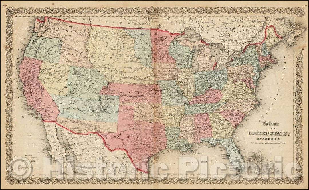 Historic Map - Colton's Map of the United States of America, 1858, Joseph Hutchins Colton v2