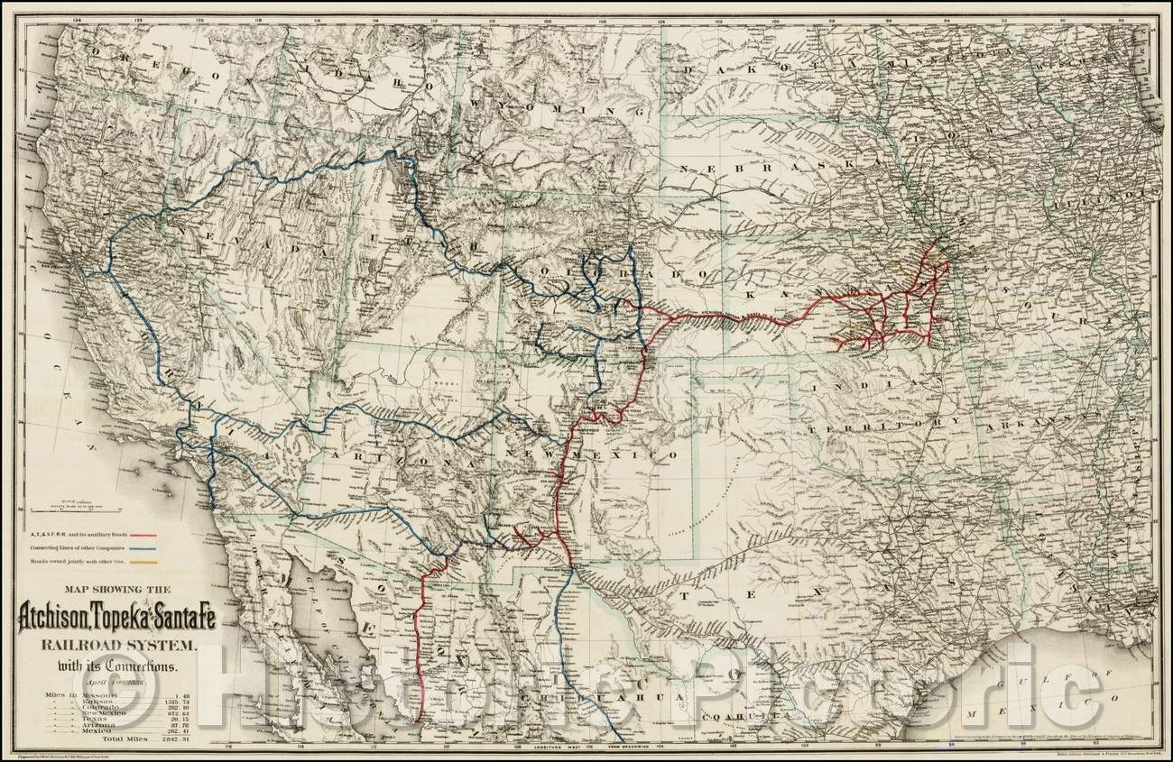 Historic Map - Map Showing The Atchison Topeka and Santa Fe Railroad System. with its Connections. April 1st 1886, 1886, G.W. & C.B. Colton v2