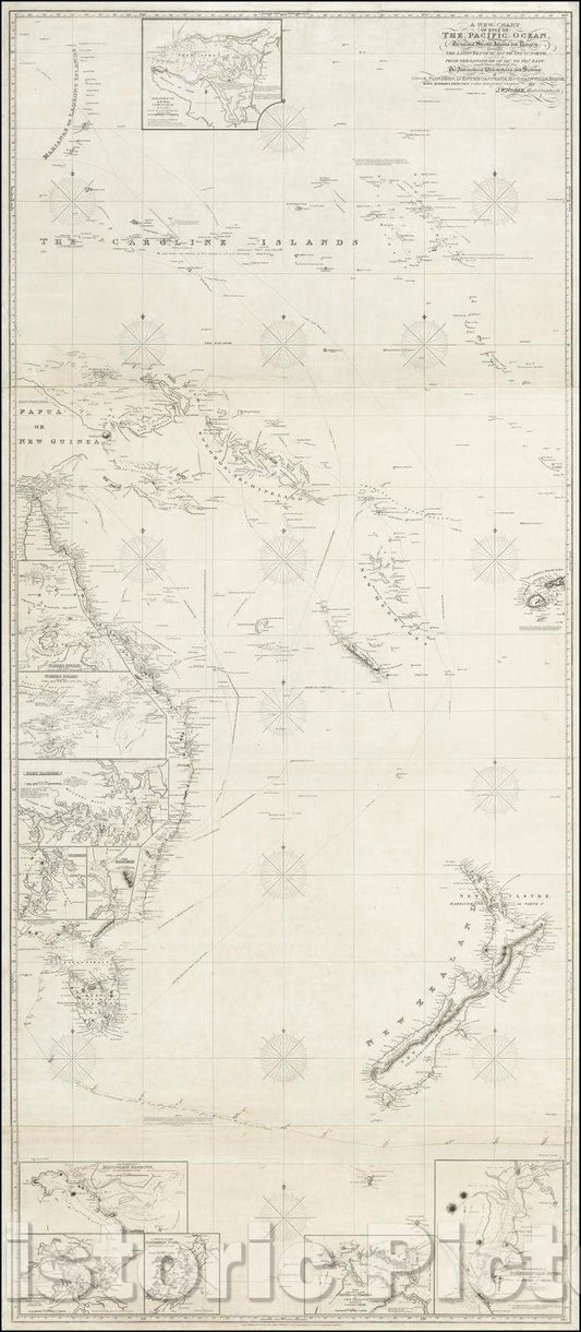 Historic Map - A New Chart of part of the Pacific Ocean, Exhibiting The Various Straits, Islands and Dangers, 1828, John William Norie - Vintage Wall Art