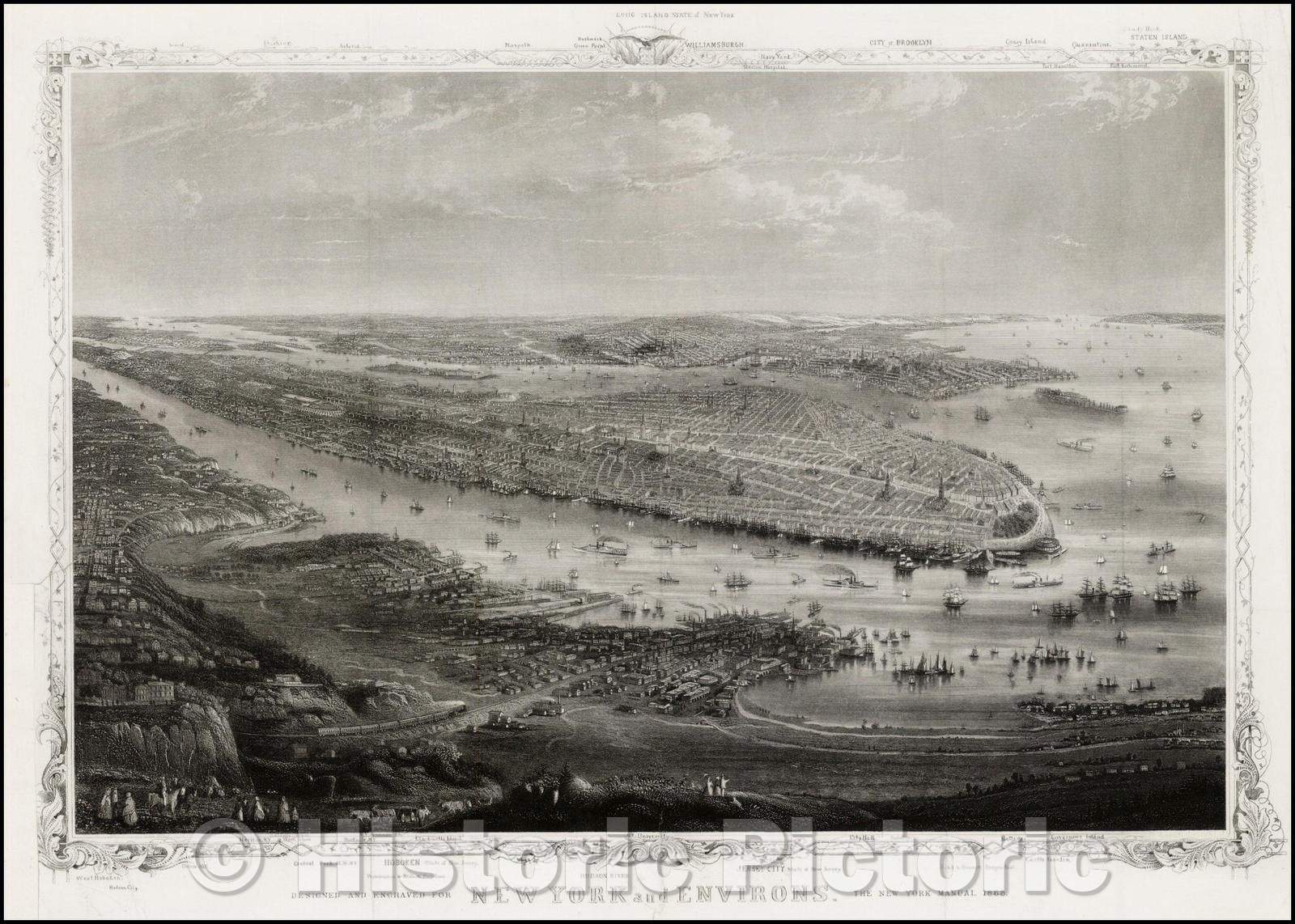 Historic Map - New York and Environs, 1868, W.C. Rogers & Co. - Vintage Wall Art