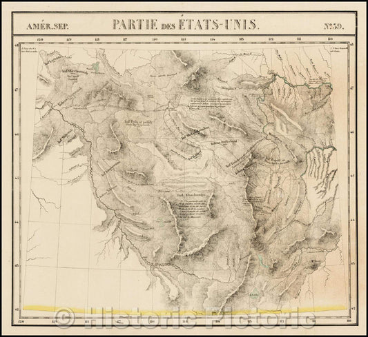 Historic Map - Amer. Sep. No. 39. Partie Des Etats-Unis Idaho and western parts of Wyoming & Montana-including Yellowstone and Tetons, 1825 v1