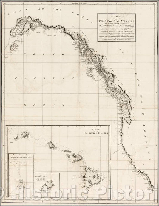Historic Map - A Chart Shewing Part of the Coast of N.W. America, with the Tracks of His Majesty's Sloop Discovery and Armed Tender Chatham, 1801 - Vintage Wall Art