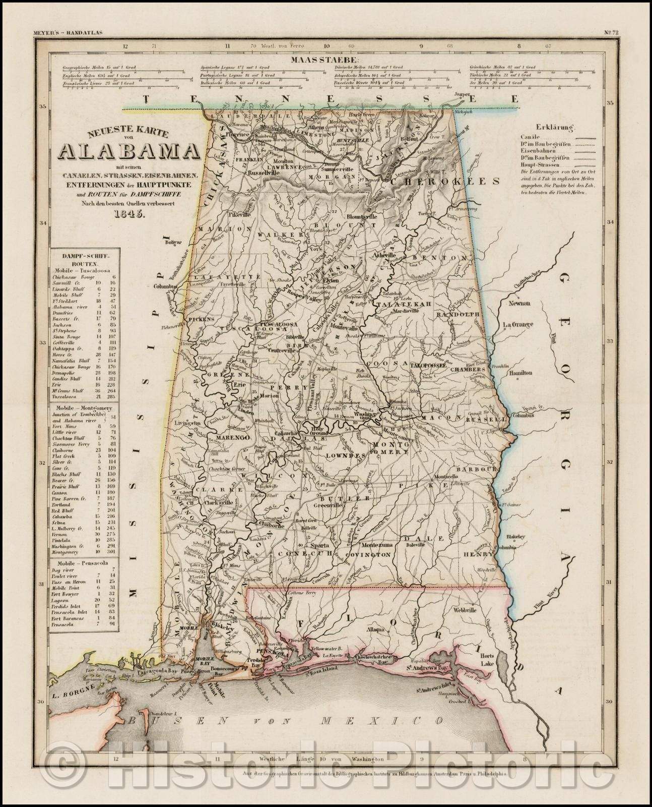 Historic Map - Neueste Karte von Alabama, 1845, Joseph Meyer v2