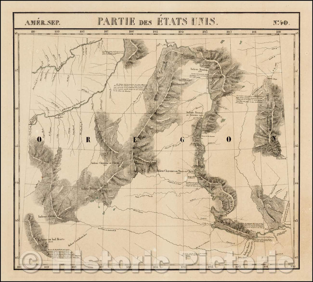 Historic Map - Amer. Sep. No. 40. Partie De Etats Unis Montana, Wyoming, Dakota, Upper Missouri River, 1825, Philippe Marie Vandermaelen v2