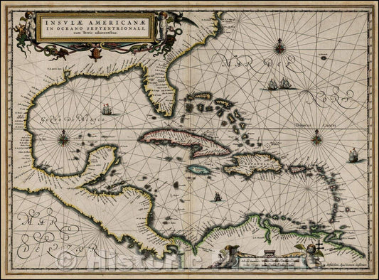 Historic Map - Islands in the Southern Ocean/Insulae Americanae in Oceano Septentrionali cum Terris adiacentibus, 1636 - Vintage Wall Art