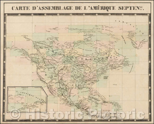 Historic Map - Carte D'Assemblage De L'Amerique Septentrionale, 1827, Philippe Marie Vandermaelen v1