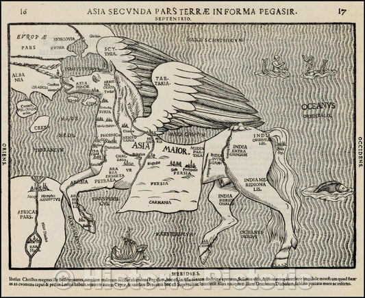 Historic Map - Asia Secunda Pars Terrae in Forma Pegasi Asia in the Form of Pegasus, 1581, Heinrich Bunting v1