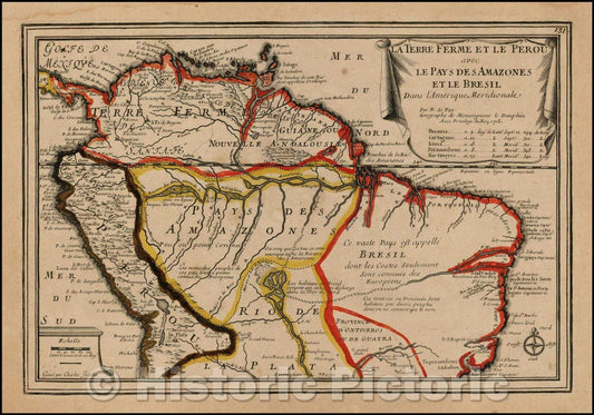 Historic Map - La Terre Ferme Et Le Perous avec Le Pays Des Amazones Et Le Bresil Dans L'Amerique Meridionale, 1705, Nicolas de Fer v2