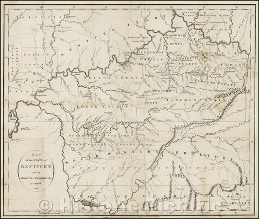 Historic Map - Map of the State of Kentucky with the Adjoining Territory, 1794, John Russell - Vintage Wall Art
