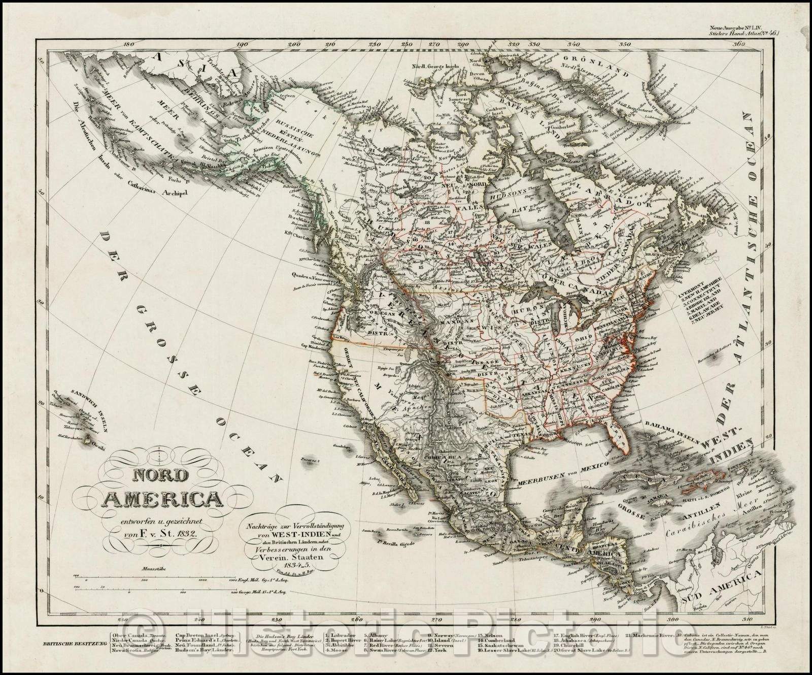 Historic Map - Nord Ameria entworfen u gezeichnet, 1835, Adolf Stieler - Vintage Wall Art