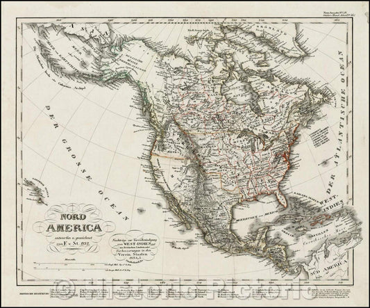 Historic Map - Nord Ameria entworfen u gezeichnet, 1835, Adolf Stieler - Vintage Wall Art