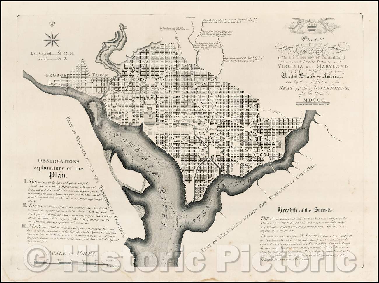 Historic Map - PLAN of the City of Washington in the Territory of Columbia. ceded, 1792, John Vallance - Vintage Wall Art