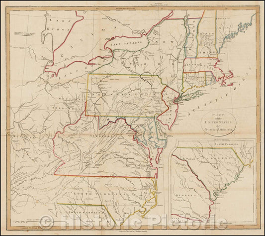 Historic Map - Part of the United States of North America, 1798, John Stockdale - Vintage Wall Art