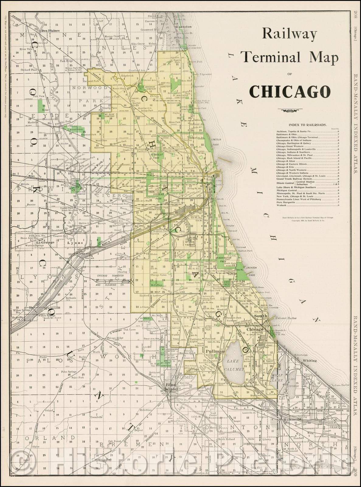 Historic Map - Railway Terminal Map of Chicago, 1895, Rand McNally & Company - Vintage Wall Art