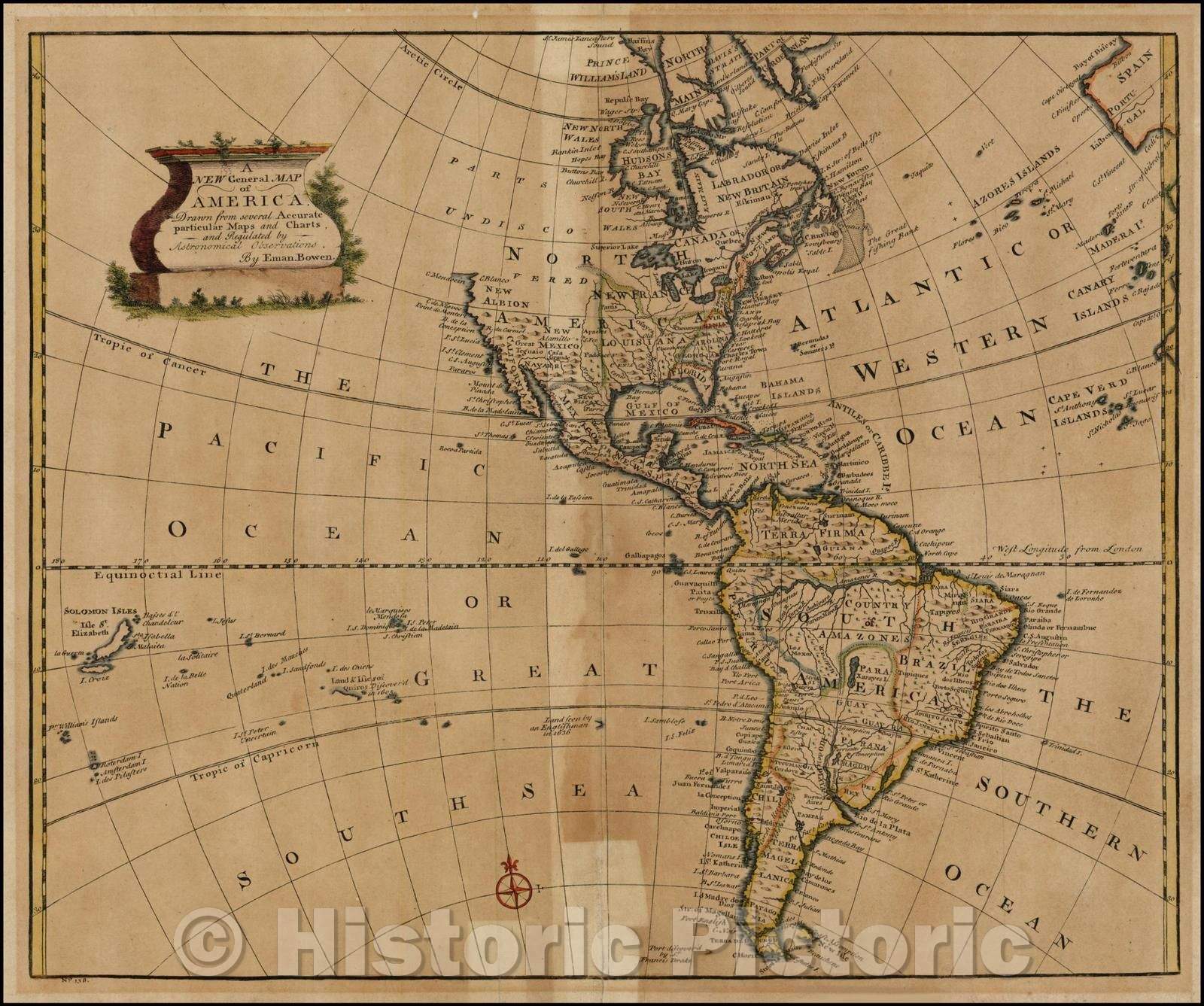 Historic Map - A New General Map of America, 1747, Emanuel Bowen v1
