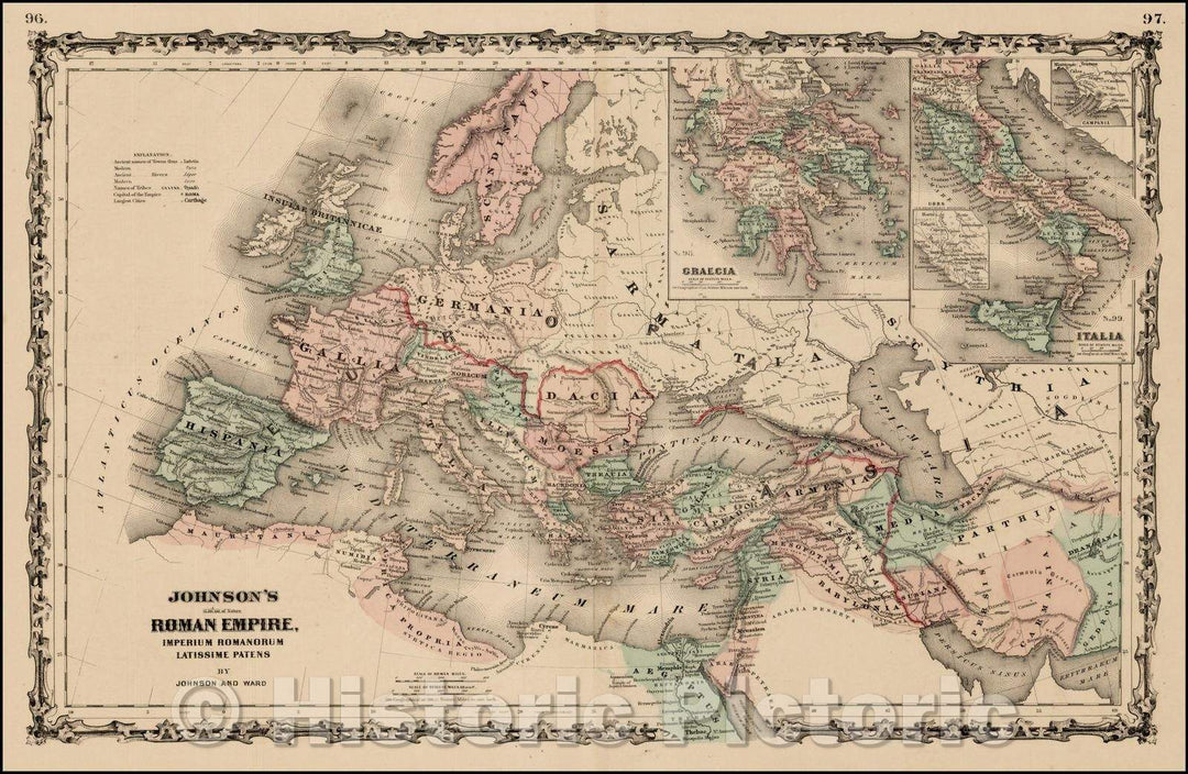 Historic Map - Johnson's Roman Empire, 1864, Benjamin Ward - Vintage Wall Art