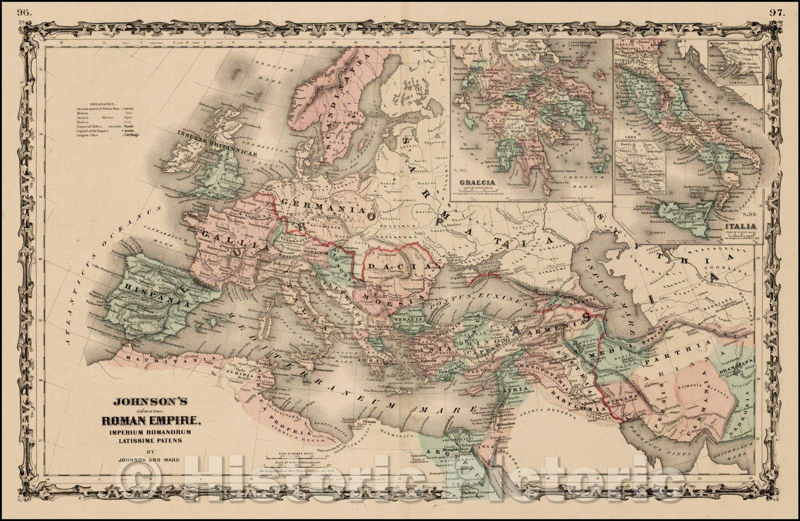 Historic Map - Johnson's Roman Empire, 1864, Benjamin Ward - Vintage Wall Art