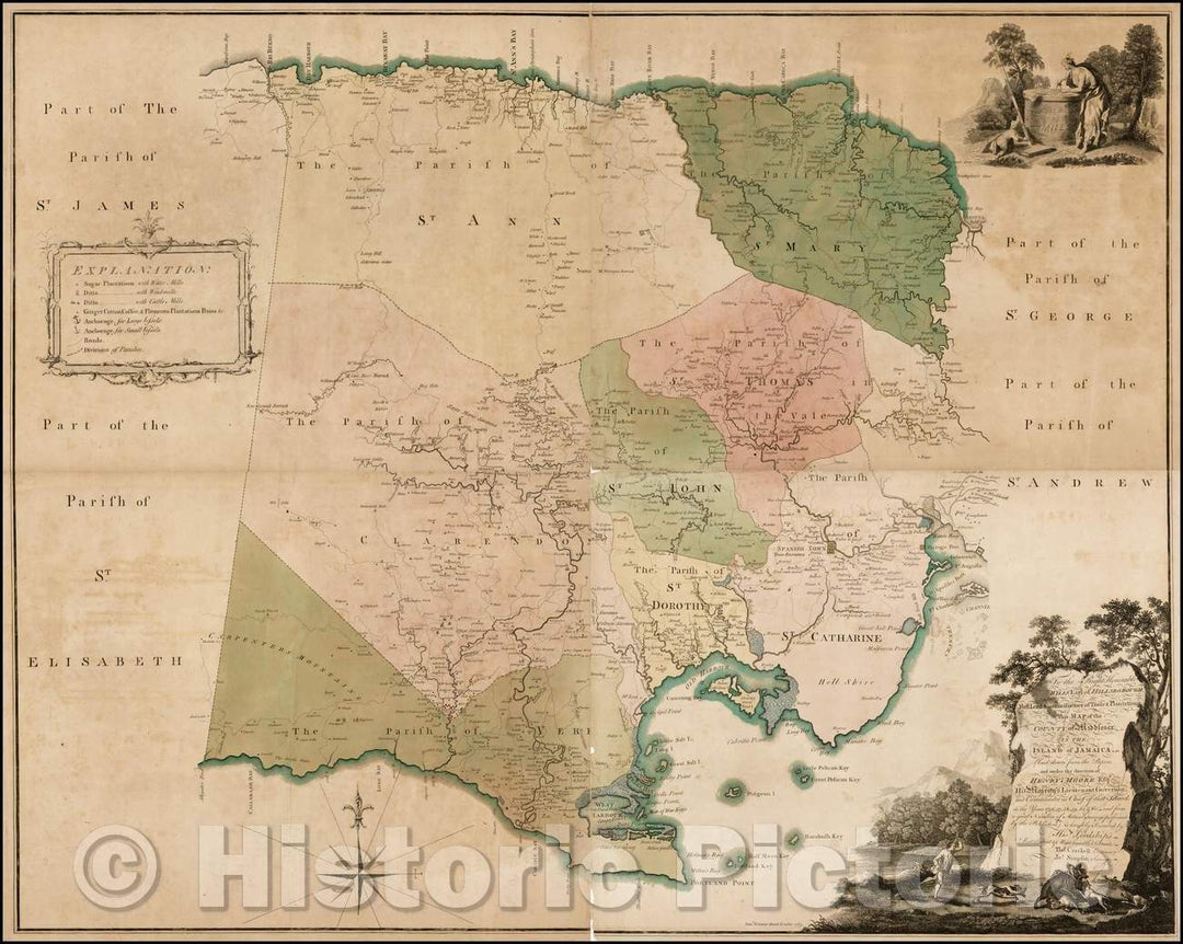 Historic Map - Map of the County of Middlesex, in the Island of Jamaica, 1763, Thomas Craskell - Vintage Wall Art