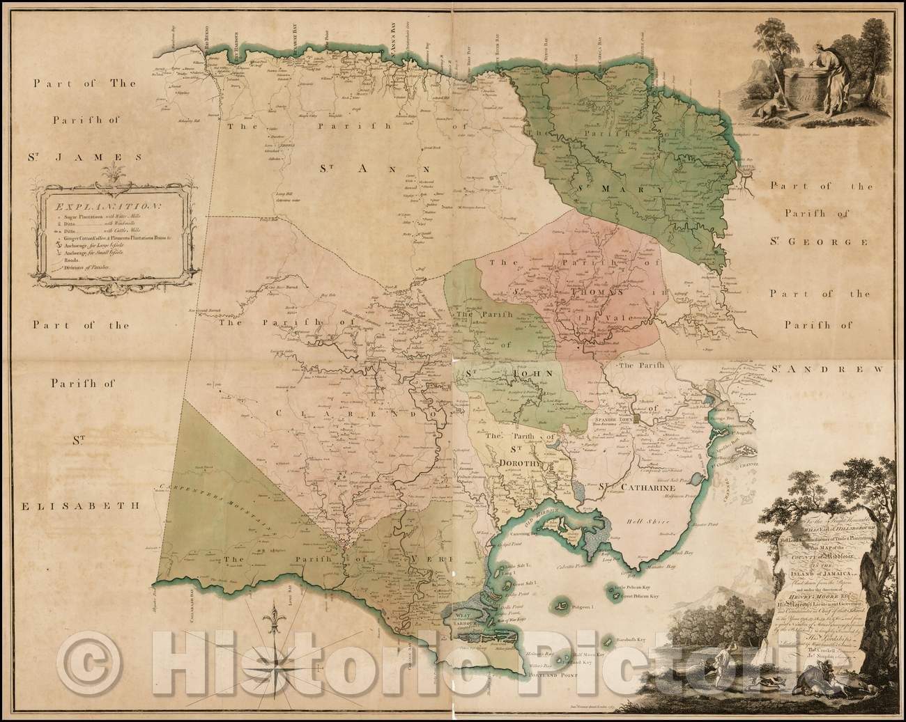Historic Map - Map of the County of Middlesex, in the Island of Jamaica, 1763, Thomas Craskell - Vintage Wall Art