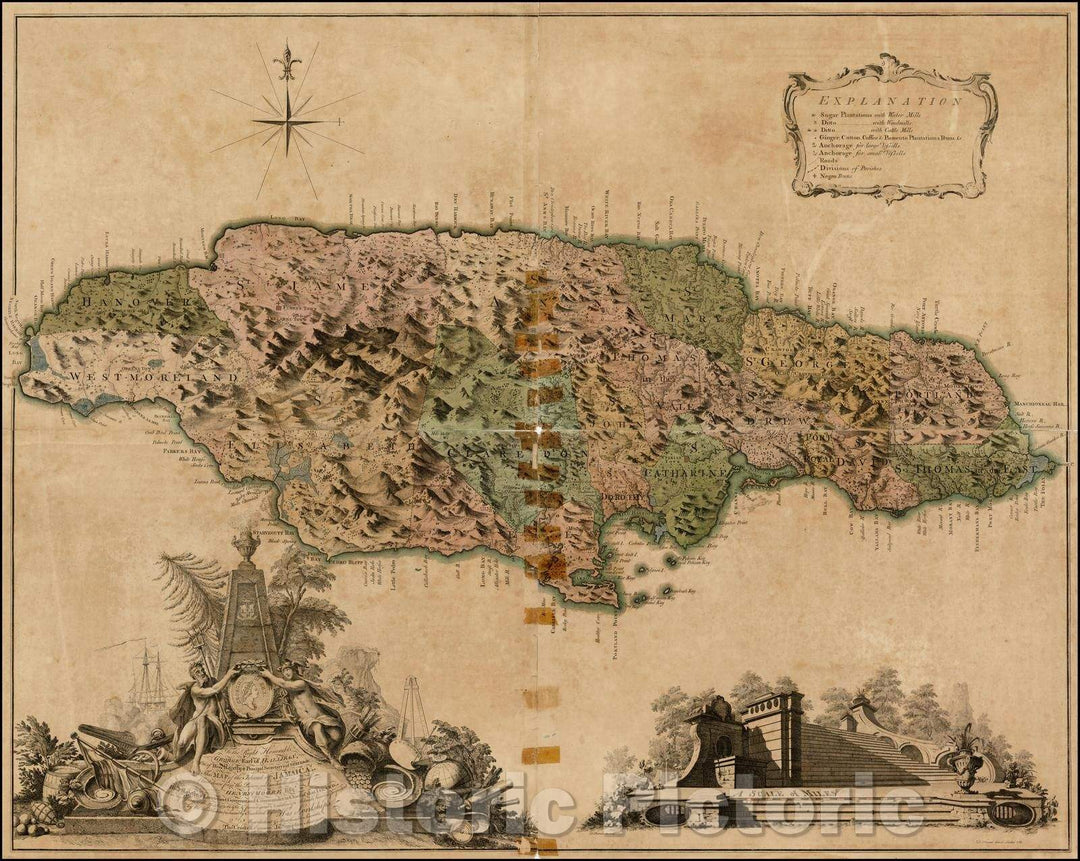 Historic Map - Map of the Island of Jamaica. Laid down from the Papers and, 1763, Thomas Craskell - Vintage Wall Art