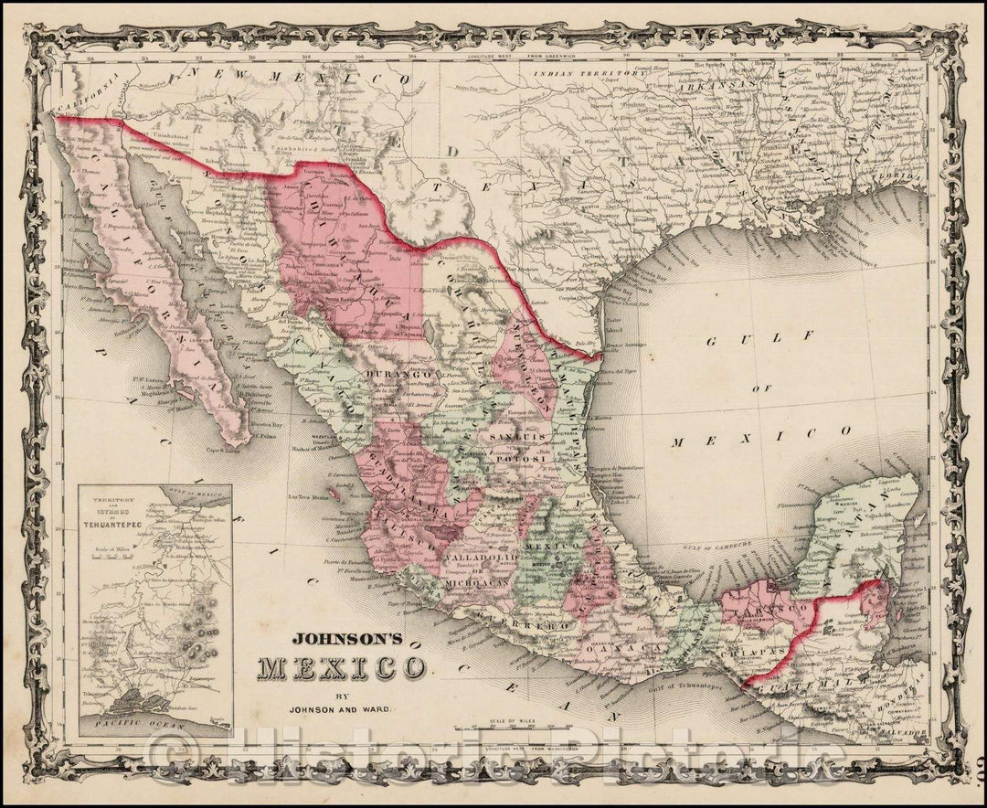 Historic Map - Johnson's Mexico, 1862, Benjamin Ward - Vintage Wall Art