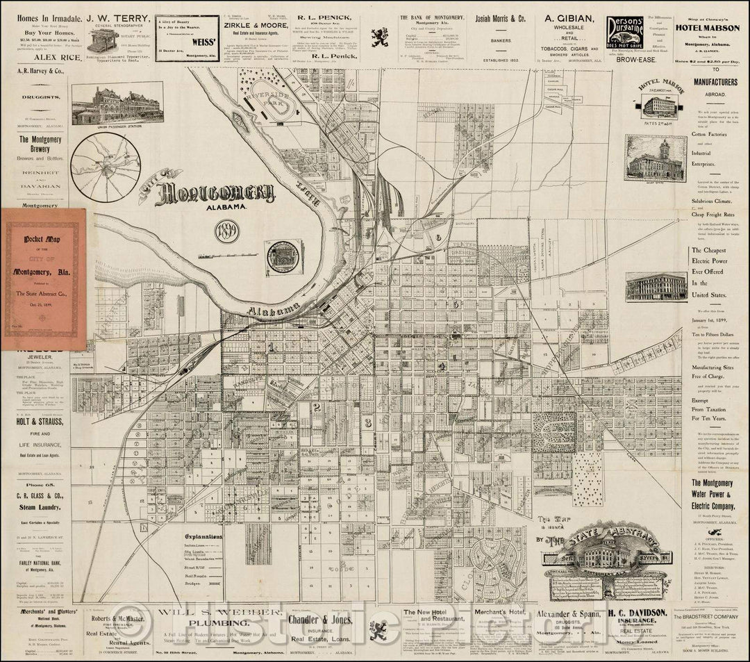 Historic Map - City of Montgomery Alabama, 1899, State Abstract Company - Vintage Wall Art