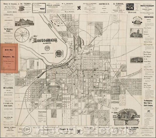 Historic Map - City of Montgomery Alabama, 1899, State Abstract Company - Vintage Wall Art
