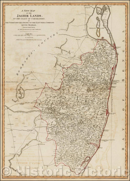 Historic Map - The Jaghir Lands, on the Coast of Coromandel. or The Territory Belonging to the East India Company Round Madras, 1794, Laurie & Whittle v1
